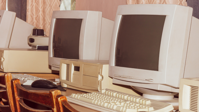Row of computers from the 1980's