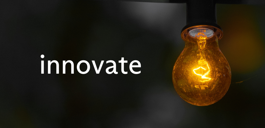 image of light bulb with word innovate beside it