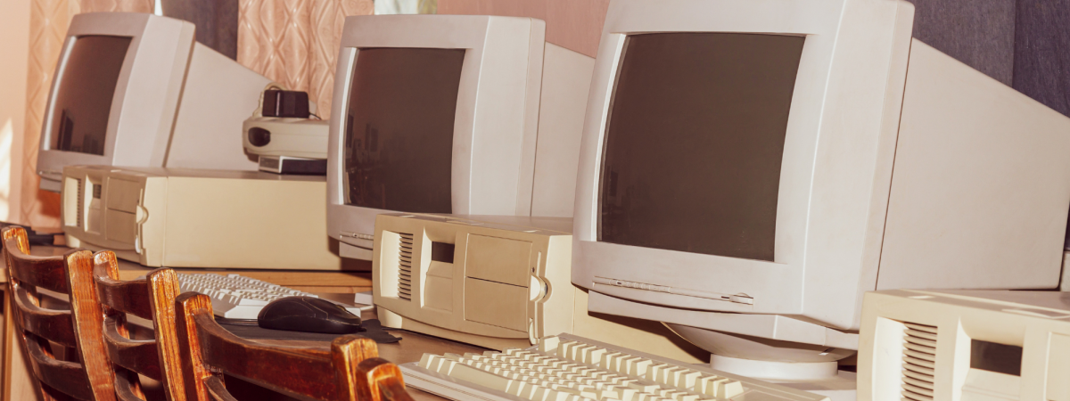 Row of computers from the 1980's