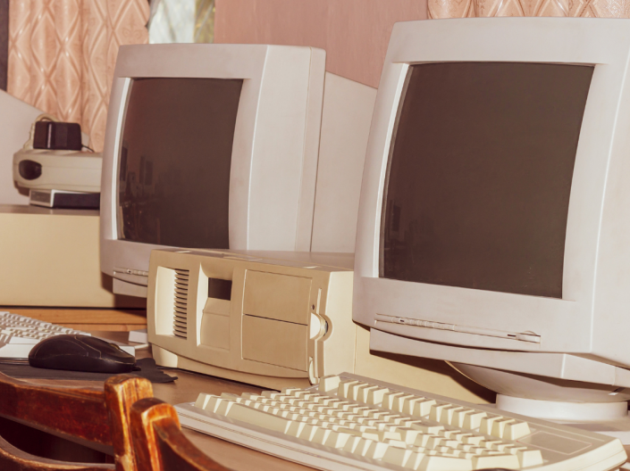 Row of computers from the 1980's