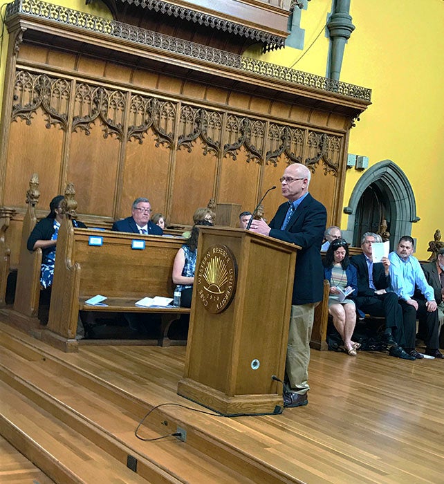 Marc Buchner speaking at non-graduating awards assembly