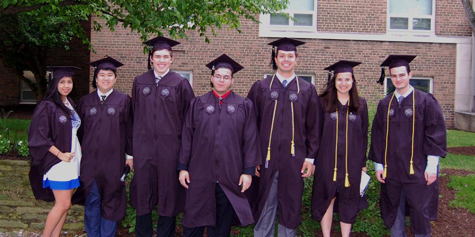 Case Western Reserve University Commencement 2017 group of graduating seniors lined up on the quad