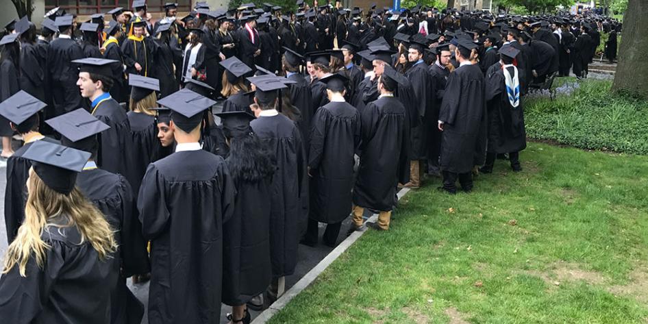 Case Western Reserve University Commencement 2017 graduating students lined up before the ceremony