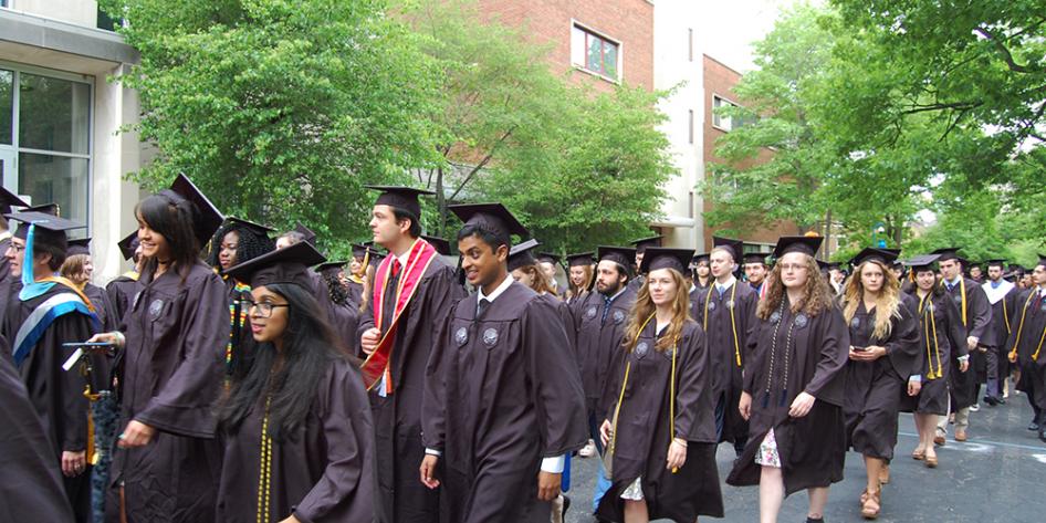 Case Western Reserve University Commencement 2017 undergraduates walking to Veale Center for the ceremony