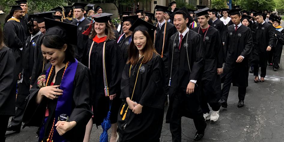 Case Western Reserve University Commencement 2017 undergraduate students heading to Veale Center for ceremony