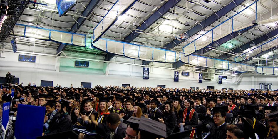 Case Western Reserve University Commencement 2017 graduating students seated in Veale Convocation Center