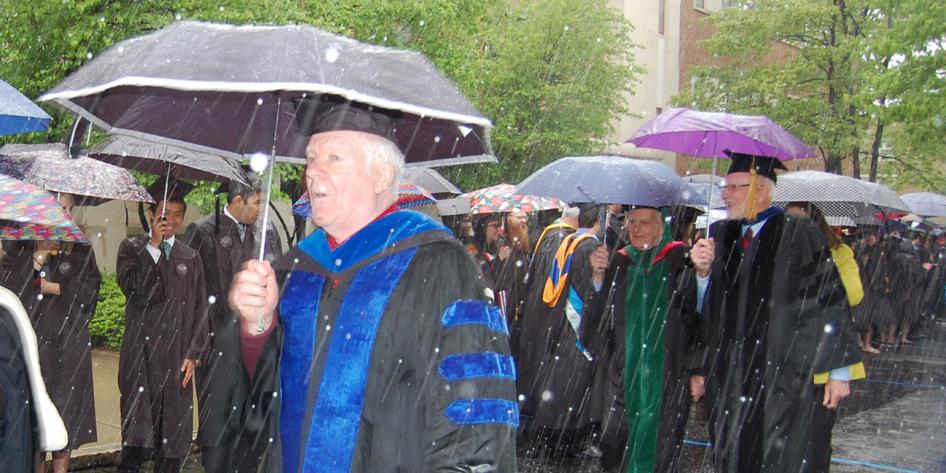 Case Western Reserve University Commencement 2016 staff walking in snow