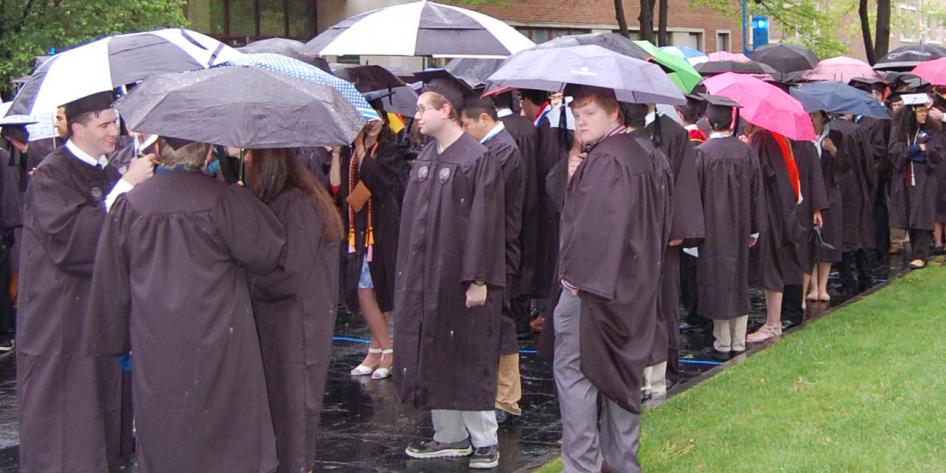 Case Western Reserve University Commencement 2016 students waiting outside on quad