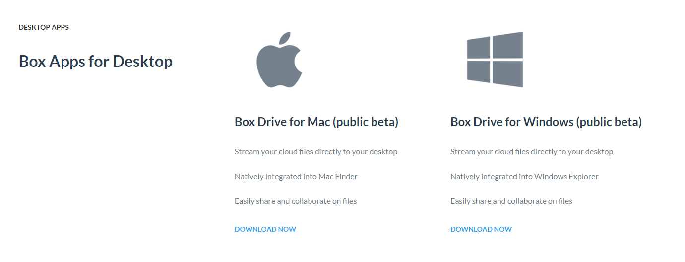 Box apple and windows app info