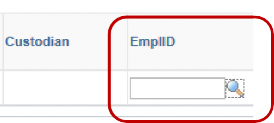 PeopleSoft Financials screen shot displaying the EmplID field, which is highlighted.