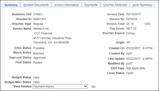 Screenshot of the Invoice Summary Tab featuring all of the information about the sleected invoice