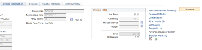 Screenshot of the Invoice Information screen featuring the Invoices button on the right side