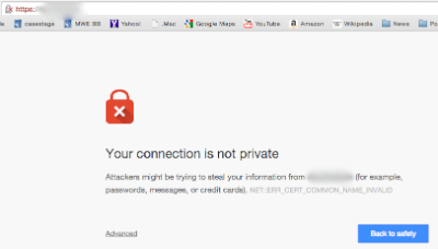 Screen shot of a red lock icon and text that says "Your Connection is Not Private"