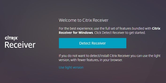 Citrix Workspace App Detection dialogue box with Detect Receiver button highlighted