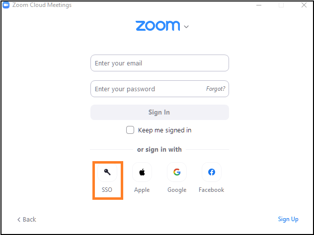 Zoom SSO login button