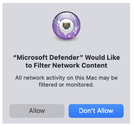 Mac OS alert MDE would like to filter network content