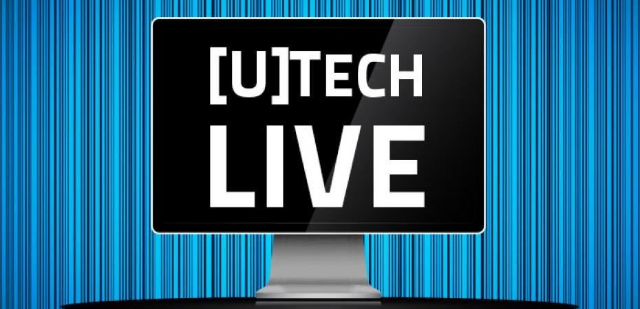 The words "UTech Live" on a monitor with a blue and black background