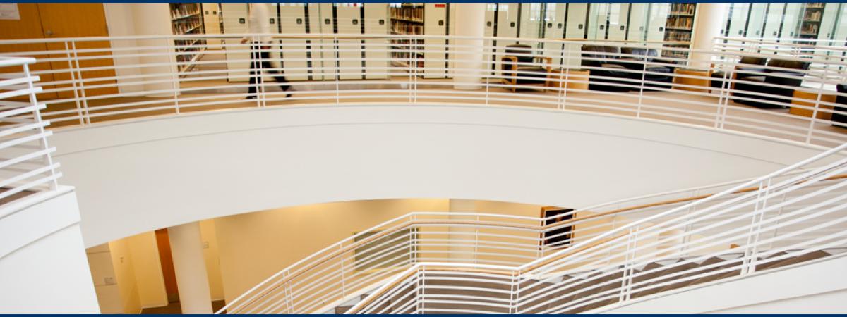 Second floor shot of stairs and lockers