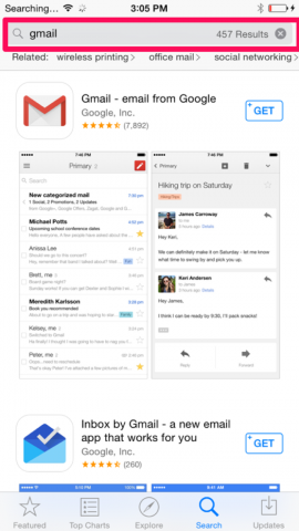 Apple App Store with Gmail in Search box