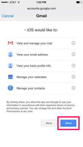 Ios Permissions Screen with Allow button highlighted