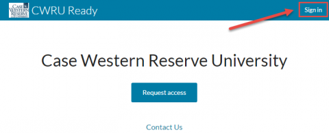 Screenshot of CWRU Ready portal screen with Sign in button highlighted
