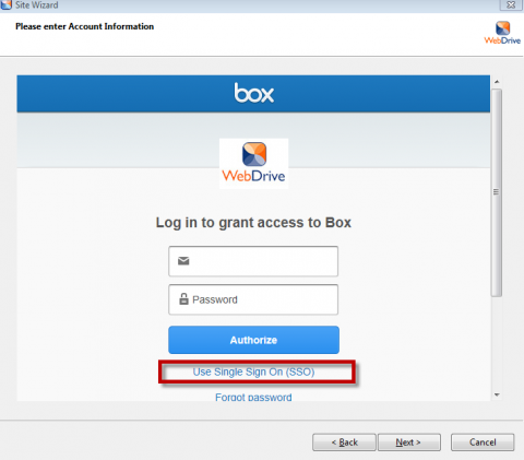 box log in screen with use SSO button highlighted
