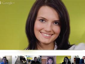 Six people having a split screen google hangout video session