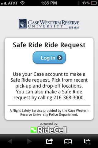 Safe ride request screen