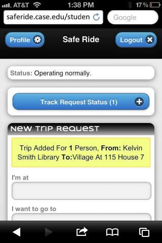 Track request status screen with conformation ride info