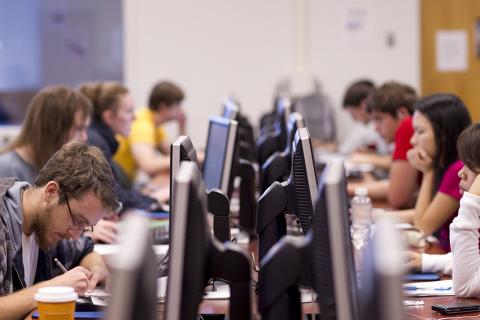 Students Working at a row of computers