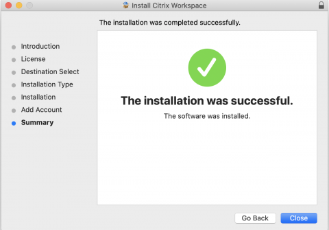 Citrix Workspace Mac Install Successful Screen