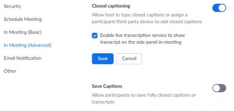 Closed Captioning settings in Zoom web portal