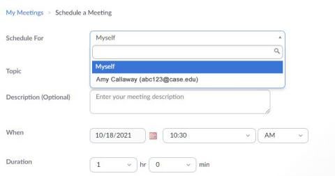 Zoom Assign Schedule Privilege To function to create a meeting