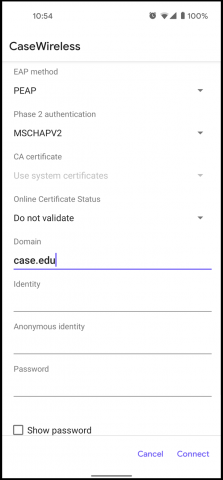 Enter CaseWireless information into Android device