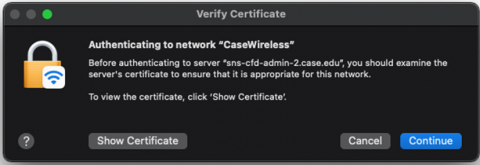 Verify CaseWireless certificate on MacOS device
