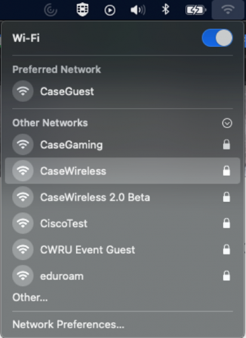 Select CaseWireless from settings on a MacOS device