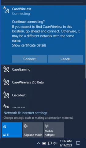 Verify CaseWireless certificate on Windows device