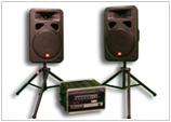 Speakers on tripods with control box