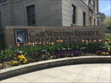 Outdoor Case Western Reserve University Sign with flowers