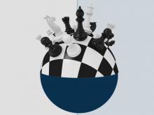 chess board covering the top half of a sphere
