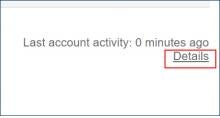 screenshot with the words "Last account activity: 0 minutes ago Details" with link "Details" highlighted in red