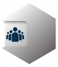 Hexagonal shape with an icon of a group of people