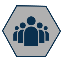 gray hexagon with five person silhouettes