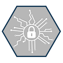 security icon padlock with circuits on a hexagon in gray
