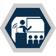 classroom with teacher icon blue