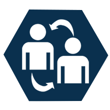 user experience icon two silhouettes and arrows in blue