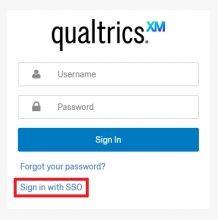 Qualtrics login boxes with sign in with SSO highlighted