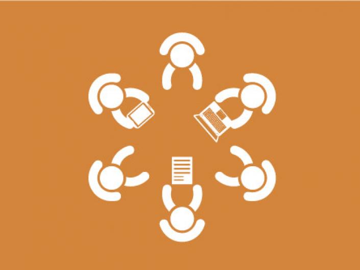 Icon with a circle of Students facing each other on a background of gold