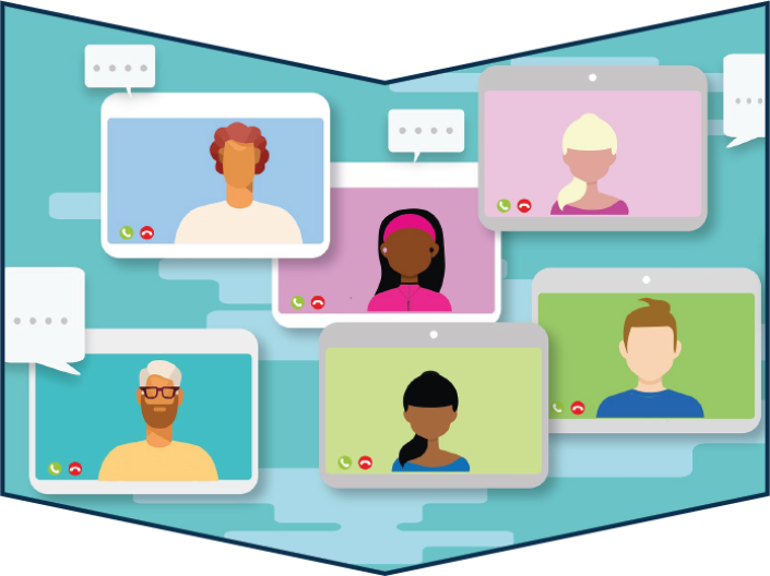 A group of people in individual webinar windows speaking to one another.