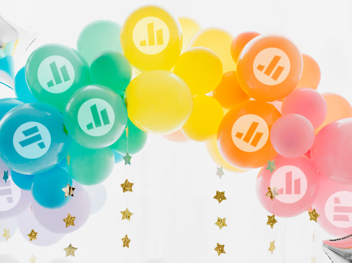 Poll Everywhere Logo on a rainbow of balloons